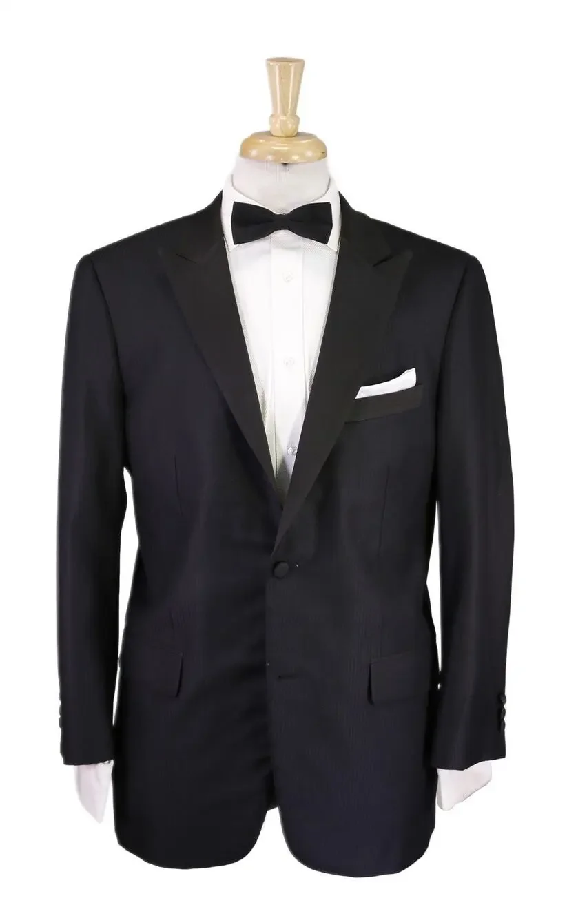 Dormeuil Custom Tailored Black Tonestripe Peak Lapel Tuxedo Formal Blazer 42R
